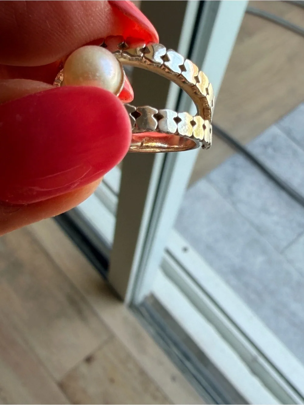 Tous Silver Ring with White Pearl Accent